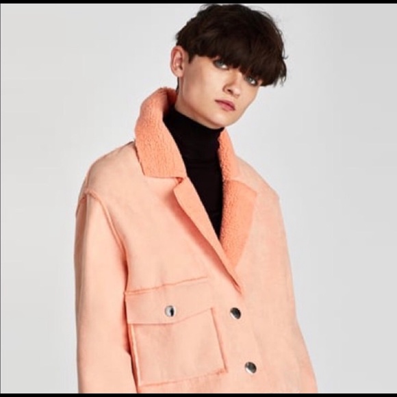 ZARA // Peach Shearling Textured Jacket NWT - Picture 2 of 4